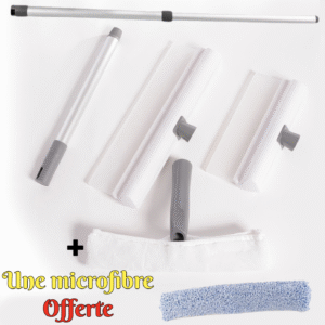 <p style="color:red; background-color:yellow; text-align:center;">Promo de Noël</p> KIT COMPLET RACLETTE SILICONE POUR VITRES + une microfibre Offerte
